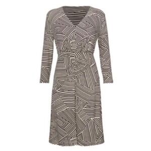 Cabi Twist Front Dress 4614 Brown White Geometric Stripe V-Neck XL 3/4 Sleeve